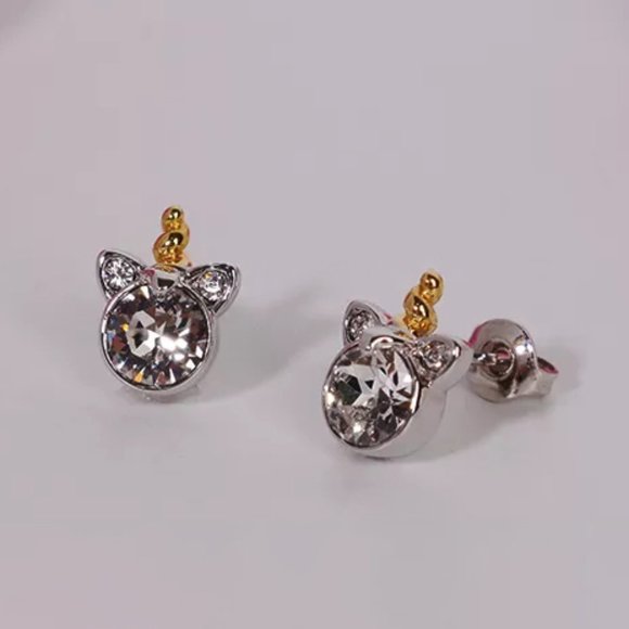 Unicorn Swarovski Crystal Stud Earrings 18K White Gold Plating - Picture 8 of 9